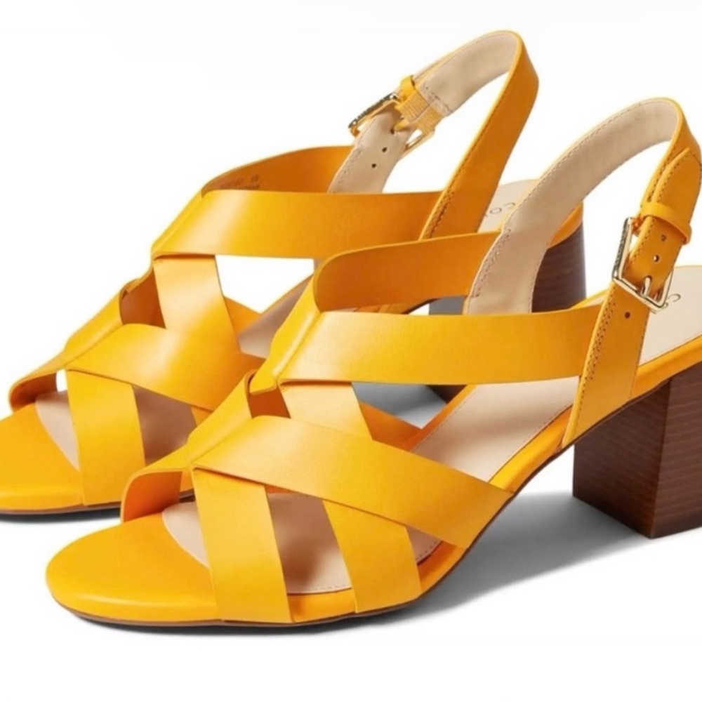 Cole Haan Womens Jamie Leather Block Heel Sandals on Radiant Yellow Size 8